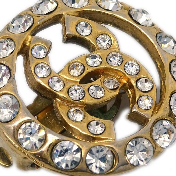 Chanel Gold Button Earrings Clip-On Rhinestone - Picture 2 of 4